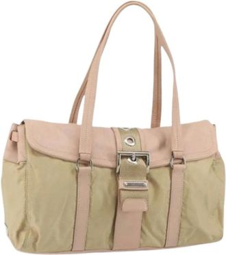 Prada Pre-owned Shoulder Bags, female, Beige, Size: ONE SIZE Pre-owned Nylon Shoulder Bag