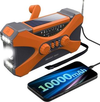 No Brand Radio Meteo Solare Di Emergenza, Power Bank Da 10000 Mah Con Manovella Am/fm/wb/noaa Con Sorgenti Multiple, Torcia Sos, Arancione