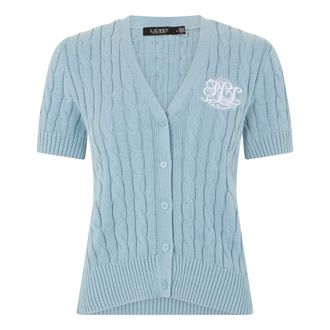 Ralph Lauren Cardigans, female, Blue, Size: L Cable-Knit Short-Sleeve Cardigan