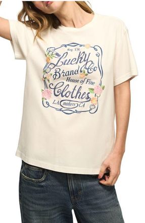 Lucky Brand Logo Embroidery Graphic T-Shirt in Tofu at Nordstrom, Size X-Large