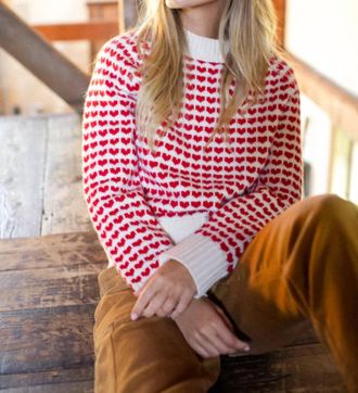 Marea Heart Sweater In Ivory And Red