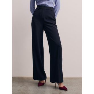 The Fold Adelaide Clever Crepe Wide Leg Trousers in Navy at Nordstrom, Size 10