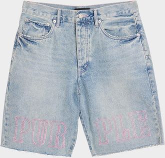 Purple Men & apos;s Slab Wordmark Relaxed Denim Shorts