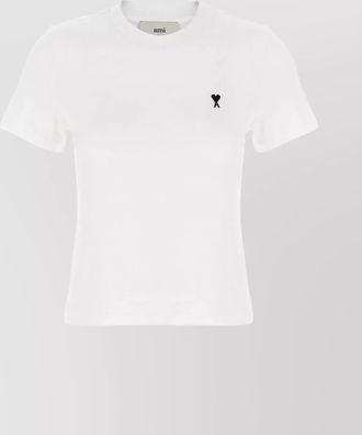 Ami cotton cropped fitted logo-embroidered t-shirt
