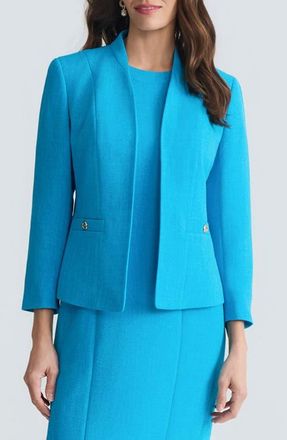 Kasper Pebbled Crepe Seamed Cardigan in Bright Azul at Nordstrom, Size 14