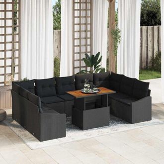 vidaXL Vidaxl - Conjunto De Comedor De Jard&iacute;n Con Coj&iacute;n 10 Pcs Negro, Marr&oacute;n