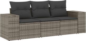 vidaXL Set De Sof&aacute; De Jard&iacute;n 3 Pzas Y Cojines Rat&aacute;n Sint&eacute;tico Gris Vidaxl