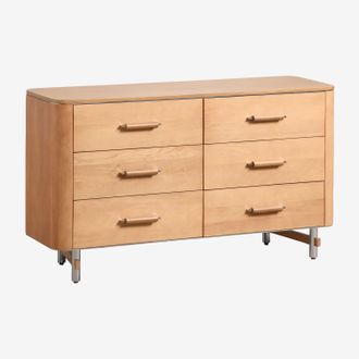 Sklum C&oacute;moda De 6 Cajones 140x45 Cm En Madera De Mango Y Acero Osaka Sklum