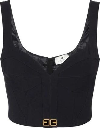 Elisabetta Franchi Top van lichtgewicht cr&ecirc;pe stof met logo details - Dames - Tops zonder mouwen - Zwart - XS - Polyester - Tops