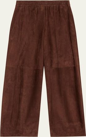 Brunello Cucinelli Suede Wide-Leg Pull-On Pants