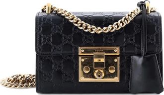 Gucci Guccissima kleine leren schoudertas met hangslot - Zwart