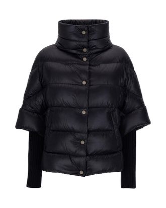 Herno Black High-Collar Engraved Button Nylon Down Jacket