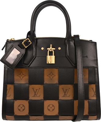 Louis Vuitton City Steamer Handbag Damier Tressage Reverse Monogram Canvas And Leather Black Canvas Handbag (Pre-Owned)