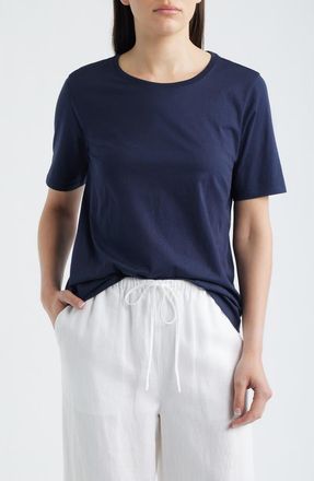 Eileen Fisher Crewneck Organic Cotton T-Shirt in Ink at Nordstrom, Size Xx-Small