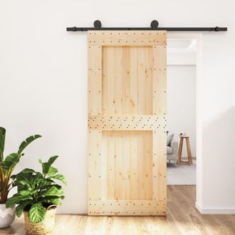 Berkfield Home Sliding Door with Hardware Set 90x210 cm Solid Wood Pine in Brown