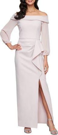 Alex Evenings Contour Collection Off the Shoulder Long Sleeve Gown in Blush at Nordstrom Rack, Size 16