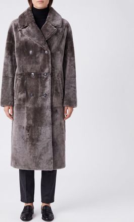Yves Salomon Long Double-Breasted Fur Coat with Notch Lapels