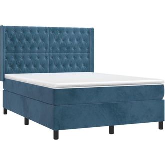 vidaXL Cama Box Spring Con Colch&oacute;n Terciopelo Azul Oscuro 140x190 Cm Vidaxl