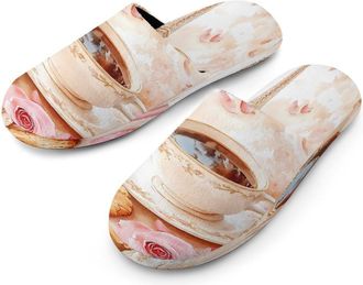 Generic Paris E-iffel Tower Coffee Mens Cotton Slippers Memory Foam Comfort House Shoes Winter Indoor Slipper for Hotel Casa Spa