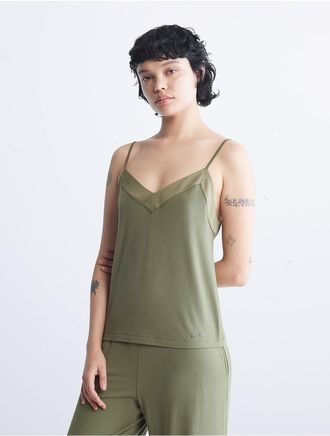 Calvin Klein Womens Modal Satin Sleep Camisole - Green - XS