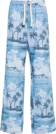 Palm Angels Sunset-print wide-leg trousers - men - Cotton/Linen/Flax - 48 - Blue