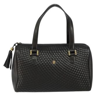 Bally Vintage Quilted Leather Black Leather Handbag (Pre-Owned)