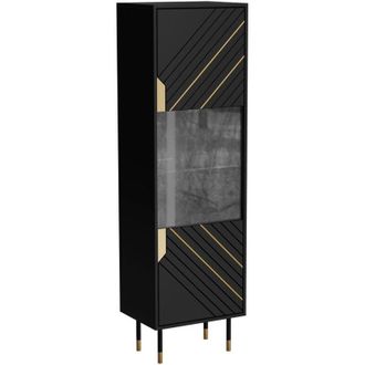 Dmora Vitrina Ippoliti, Vitrina De Sal&oacute;n Con Puertas De Cristal Y Detalle, Elevada Del Suelo, 54 X 40 X 180 Cm, Color Negro Y Dorado