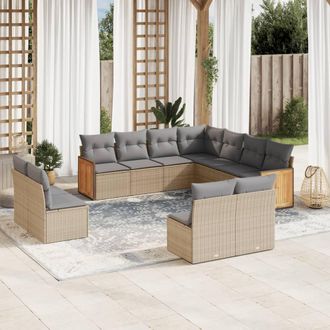 vidaXL Set De Sof&aacute;s De Jard&iacute;n 11pzas Con Cojines Rat&aacute;n Sint&eacute;tico Beige Vidaxl