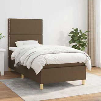 vidaXL Vidaxl - Cama Box Spring Con Colch&oacute;n Tela Marr&oacute;n Oscuro 90x200 Cm