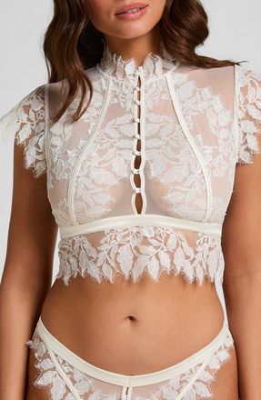 Hunkem&ouml;ller Amelia Lace & Mesh Crop Corset Top in Snow White at Nordstrom, Size X-Small