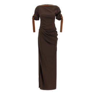 Ferragamo Lange Jurk van Viscose - Dames - Jurken - Bruin - Maat: 2XS Viscose