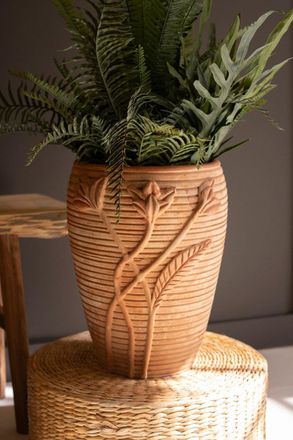 Kalalou Terracotta Urn With Flowers Detail