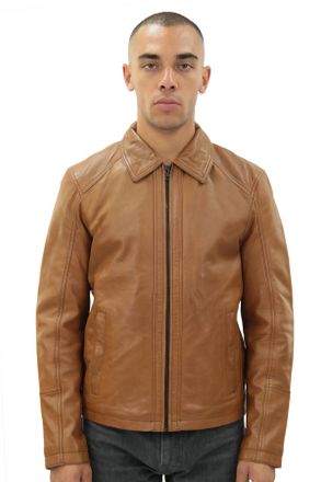 Infinity Leather Mens Smart Classic Harrington Jacket-New York - Tan - Size 4XL