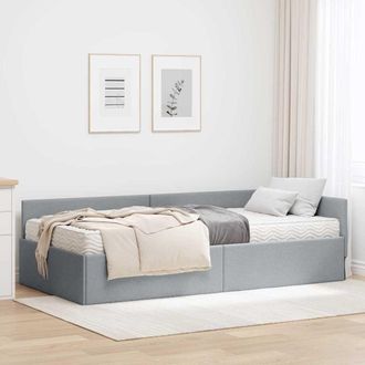 vidaXL Estructura De Cama Esquina Con Colch&oacute;n 2 Uds. Gris Claro Vidaxl