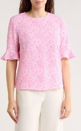 CeCe by Cynthia Steffe Floral Ruffle Short Sleeve Top in Soft Orchid at Nordstrom Rack, Size Xx-Small