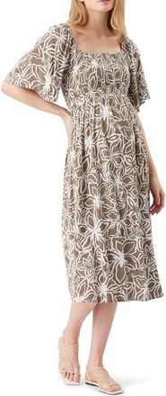 Ripe Alona Shirred Dress in Olive /White at Nordstrom, Size X-Small Au