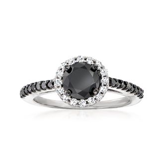 Ross-Simons Black and White Diamond Halo Ring in Sterling Silver