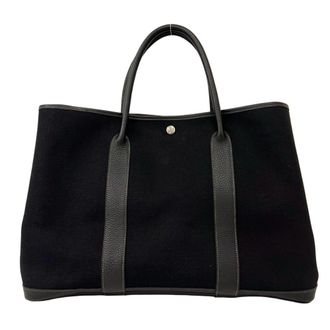 Herm&egrave;s Black Toile Officier Negonda Leather Handbag Tote Bag (Pre-Owned)