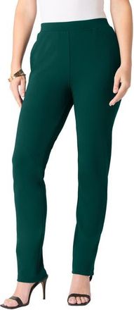 Roaman's Plus Size Ponte Straight Leg Pant With Pockets And Pull On Elastic Waist in Emerald Green at Nordstrom, Size 28