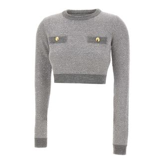 Elisabetta Franchi Round-neck Knitwear, female, Gray, Size: XS Knit Top With Sequins