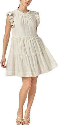 English Factory Crochet Detail Tiered Dress in Off White at Nordstrom, Size X-Small