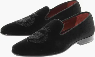 Corneliani Velour Moccasins EMBLEM with Embroidered Logo Corneliani
