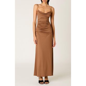 Nia Ina Shirred Cowl Neck Slipdress in Mocha at Nordstrom Rack, Size X-Large
