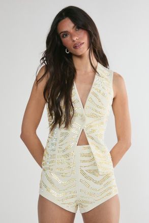 NASTY GAL Zebra V-Neck Tailored Vest in Cream at Nordstrom, Size X-Large