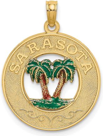 Diamond2Deal 14k Yellow Gold Enameled SARASOTA Circle Palm Tree Charm Pendant