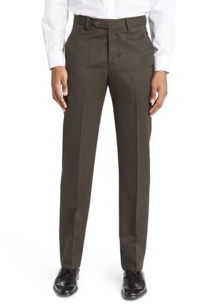Berle Pleated Worsted Wool Gabardine Pants in Olive at Nordstrom, Size 38 X