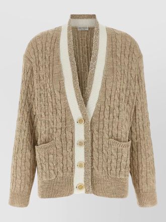 Brunello Cucinelli cardigan cable knit pockets ribbed trims