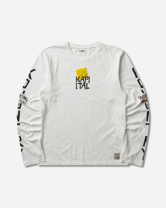 KAPITAL Men s 20/-Jersey Crew Longsleeve T-Shirt (Peckish Kap) White / Yellow
