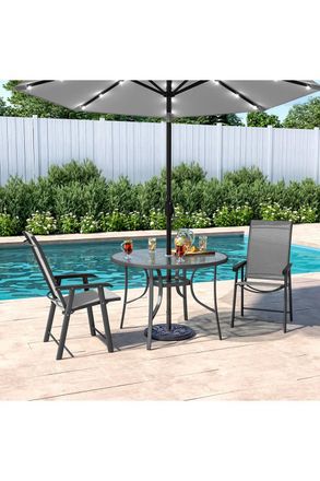 Living and Home 2 Person Patio Garden Dining Set With Umbrella in Black