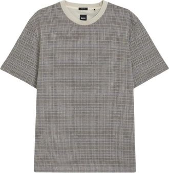 HUGO BOSS Mercerised Katoenen T-shirt met Ruitpatroon - Heren - T-shirts - Grijs - L - Katoen - Tops